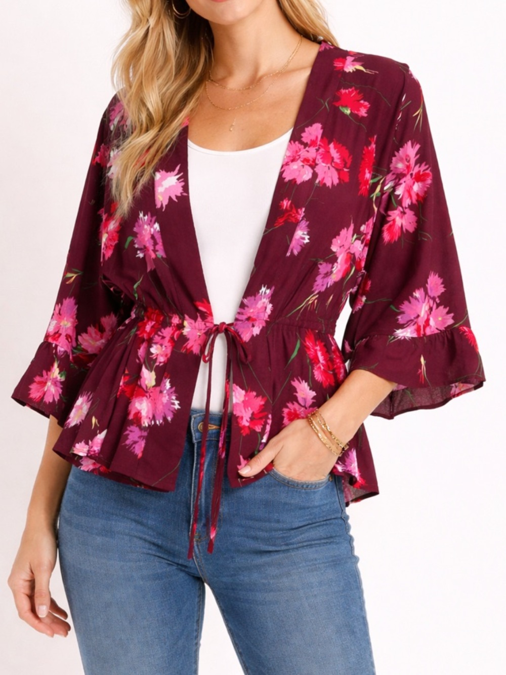 Express Floral Cinched Waist Kimono Maxie Jones ASO General Hospital Size XS P